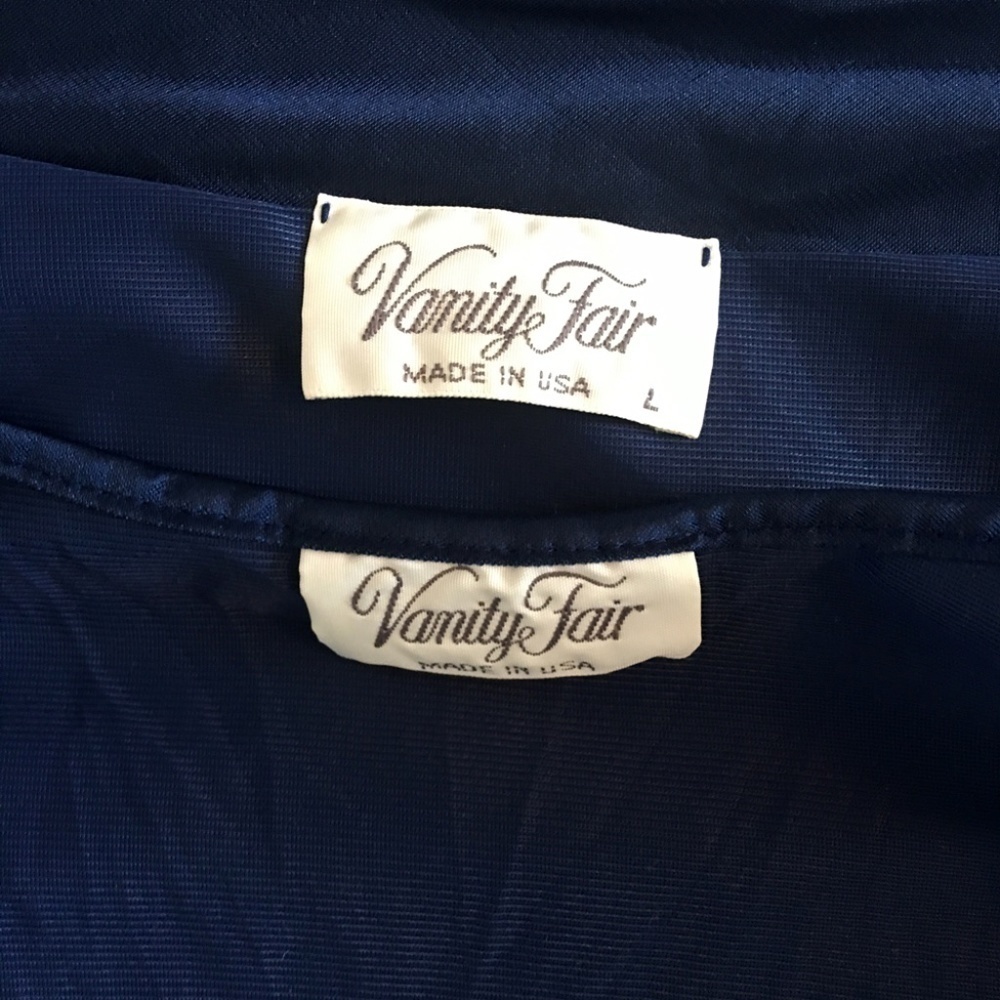 Vintage Vanity Fair Peignoir Set Lingerie Nightgown Robe Navy Sleep Embroidery - Picture 14 of 16